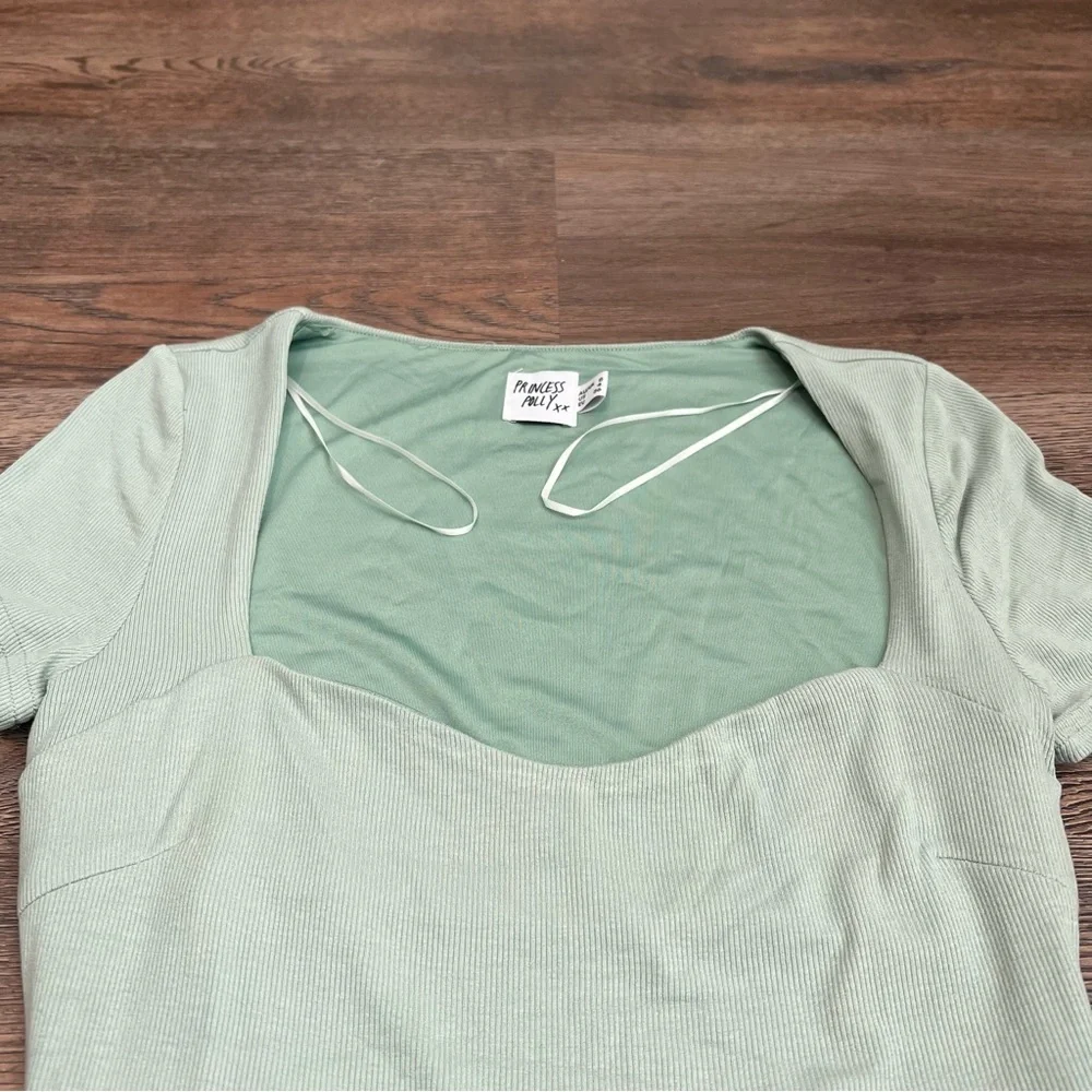 NEW Princess Polly Nolan Short Sleeve Mini Dress Green Sage Size 4 Open Back - Picture 7 of 10